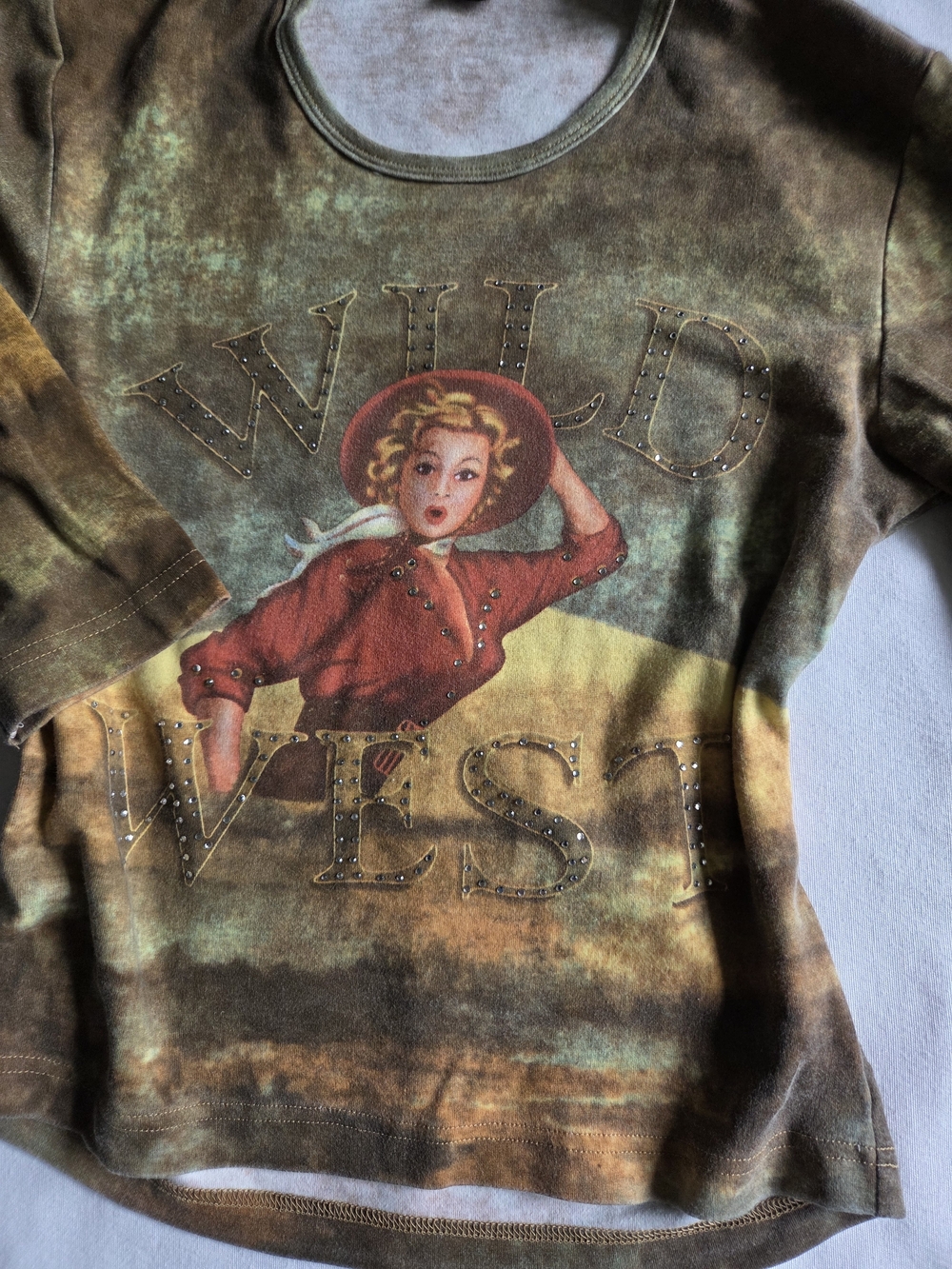 Wild West Stud-Embellished Women's Graphic Top - Olive Brown